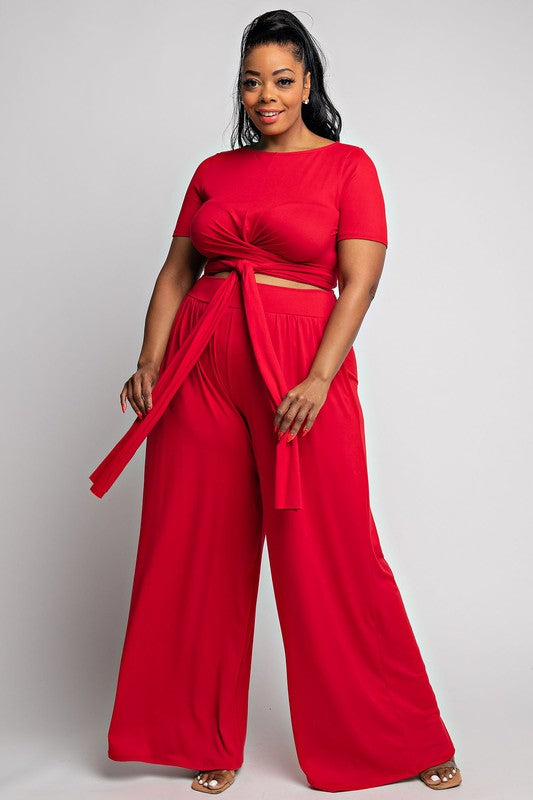 WRAP TOP AIRPORT PANTS SET - RED