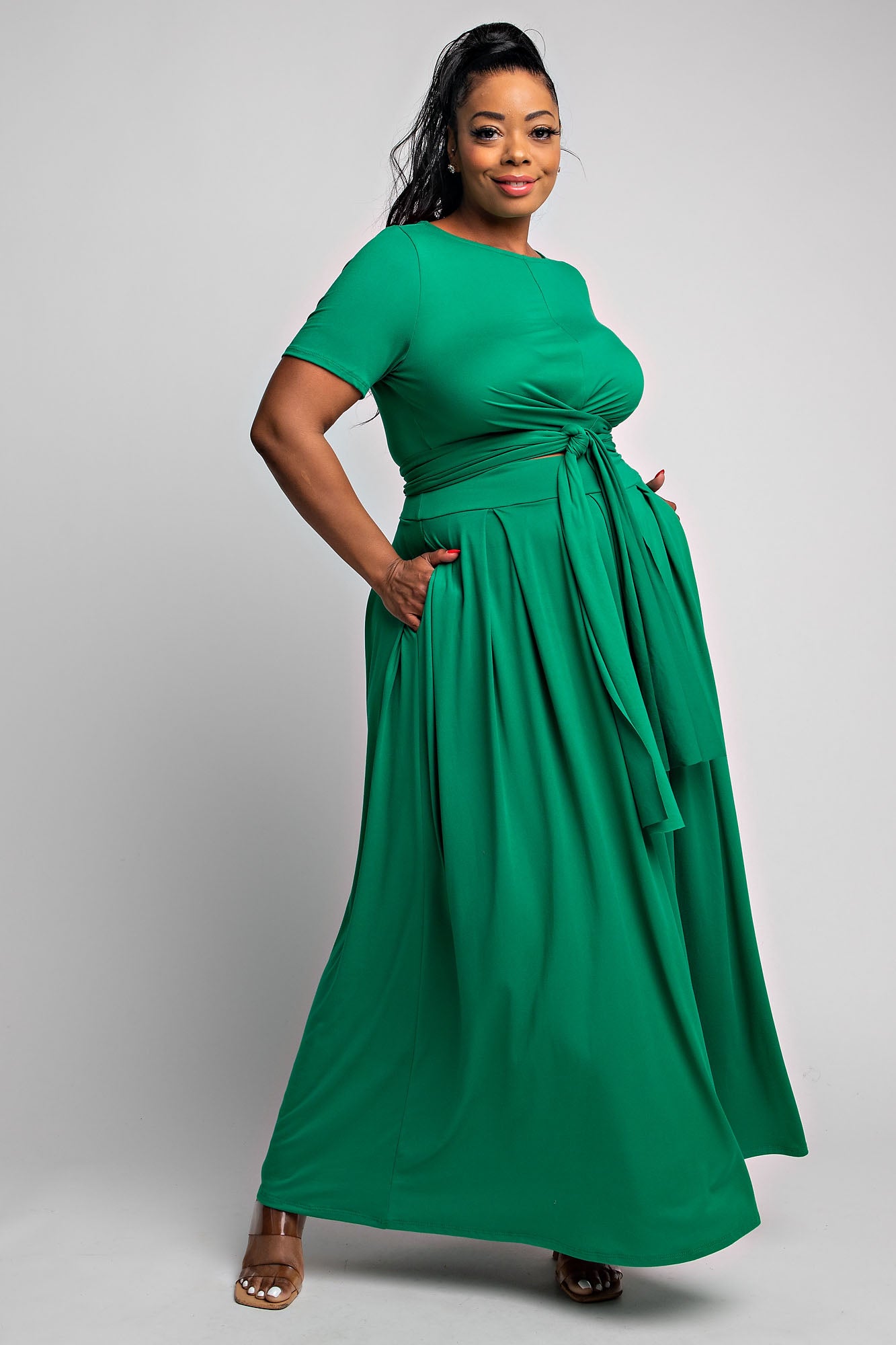 WRAP TOP AIRPORT SKIRT SET - PLUS (Green)