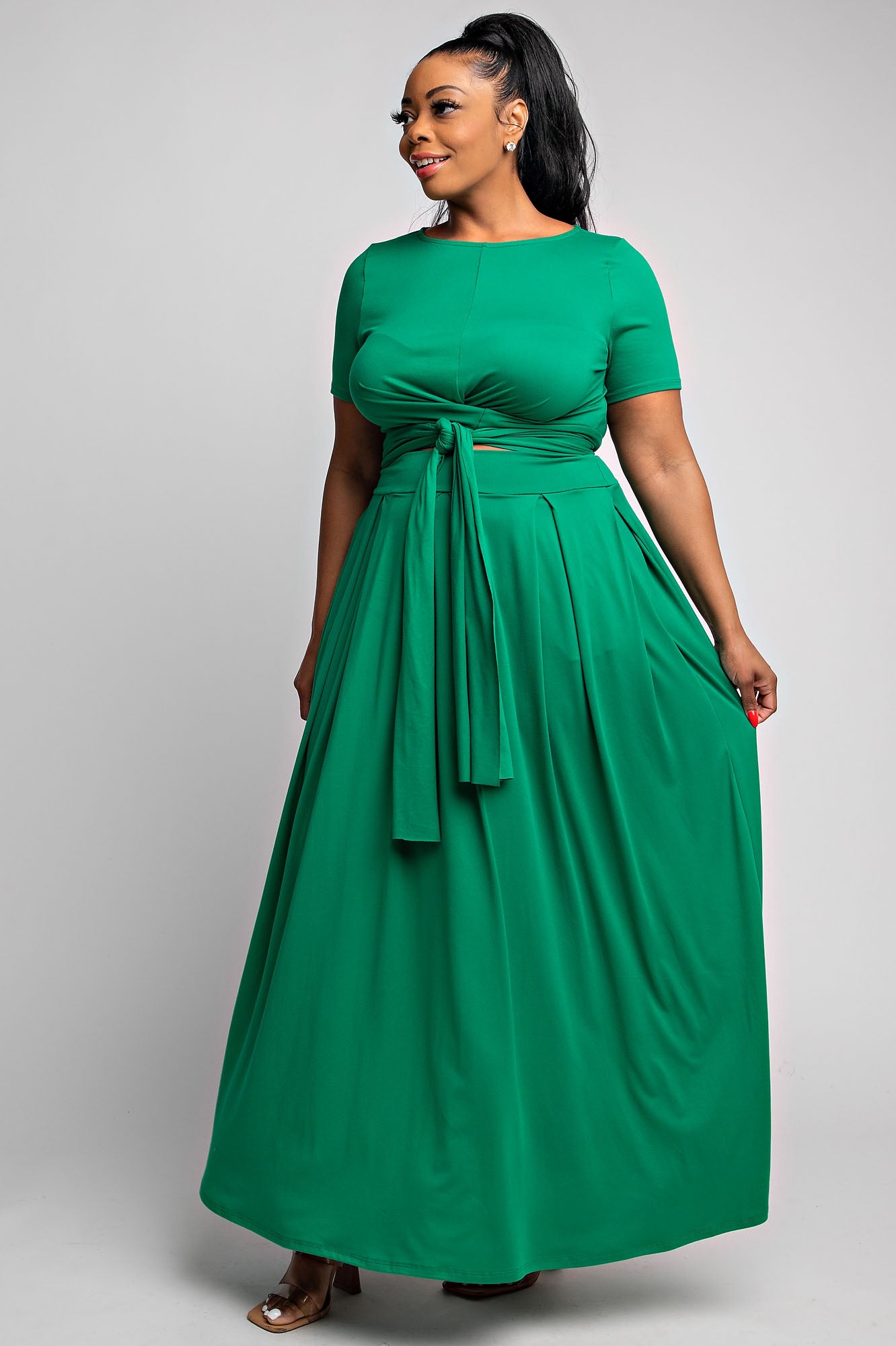 WRAP TOP AIRPORT SKIRT SET - PLUS (Green)