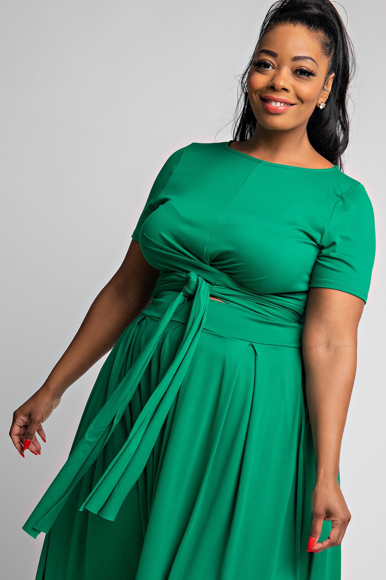 WRAP TOP AIRPORT SKIRT SET - PLUS (Green)