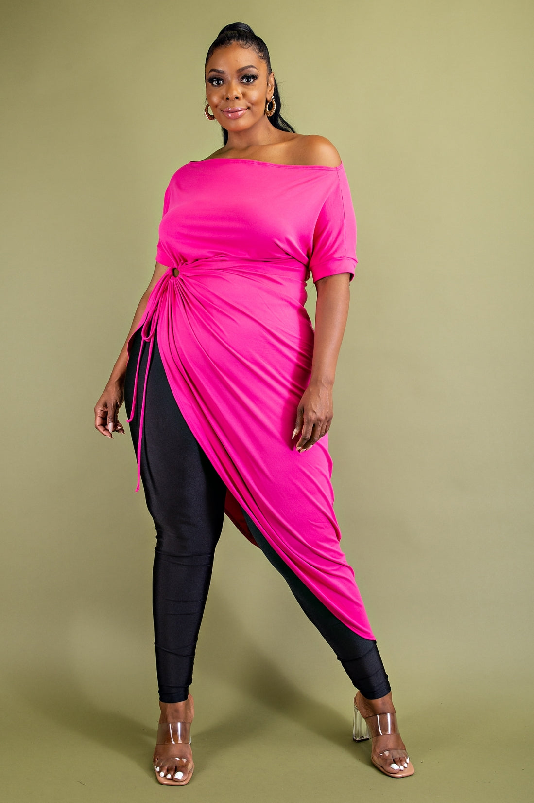 OFF SHOULDER KEY HOLD MAXI TOP - PINK