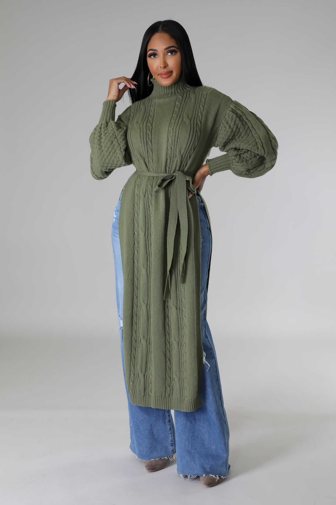 Gracie Cardigan Tunic Top - Moss