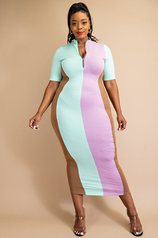 SIGNATURE STRIPED MAXI DRESS - TEAL